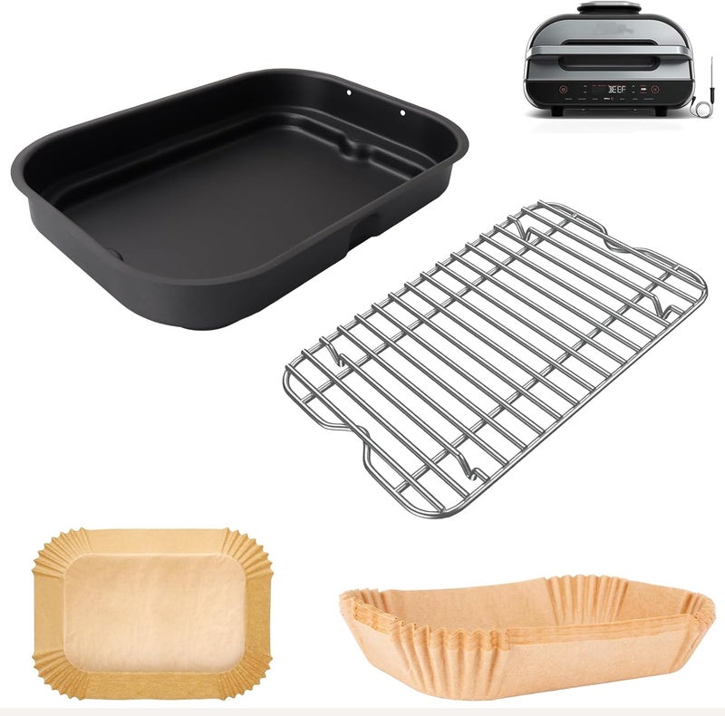 WEBROIL Non-Stick Griddle Pan, Stainless Steel Rack and Air Fryer Liners for Ninja FG551 Smart XL 6-in-1 Indoor Grill, Parts for Ninja Air Fryer Accessories with Disposable Parchment Paper, 100 Packs - Image 1